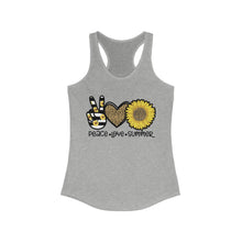 Load image into Gallery viewer, Peace Love Summer (w/Sunflower) - Women's Ideal Racerback Tank