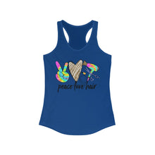 Load image into Gallery viewer, Peace Love Hair (w/Gold Heart) - Women's Ideal Racerback Tank