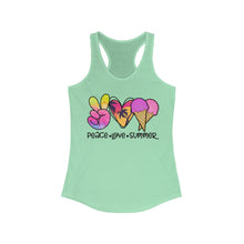 Load image into Gallery viewer, Peace Love Summer (w/Ice Cream Cones) - Women's Ideal Racerback Tank
