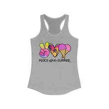 Load image into Gallery viewer, Peace Love Summer (w/Ice Cream Cones) - Women's Ideal Racerback Tank