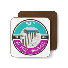 Load image into Gallery viewer, Yolo at Pink Paradise Hardboard Back Coaster