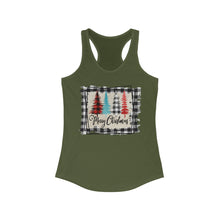 Load image into Gallery viewer, Merry Christmas w/trees with black border - Women's Ideal Racerback Tank