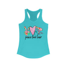 Load image into Gallery viewer, Peace Love Hair (w/Pink Heart) - Women's Ideal Racerback Tank