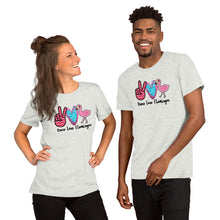 Load image into Gallery viewer, Peace Love Flamingos - Short-Sleeve Unisex T-Shirt