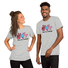 Load image into Gallery viewer, Peace Love Flamingos - Short-Sleeve Unisex T-Shirt