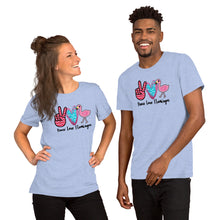 Load image into Gallery viewer, Peace Love Flamingos - Short-Sleeve Unisex T-Shirt