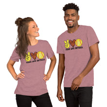 Load image into Gallery viewer, Peace Love Softball - Short-Sleeve Unisex T-Shirt