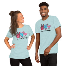 Load image into Gallery viewer, Peace Love Flamingos - Short-Sleeve Unisex T-Shirt