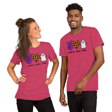 Load image into Gallery viewer, Peace Love Boo - Short-Sleeve Unisex T-Shirt