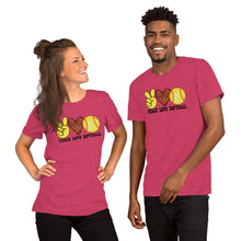Load image into Gallery viewer, Peace Love Softball - Short-Sleeve Unisex T-Shirt