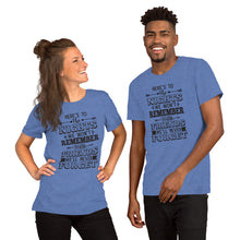 Load image into Gallery viewer, Here's to the Nights We Won't Remember with Friends we'll never forget Short-Sleeve Unisex T-Shirt