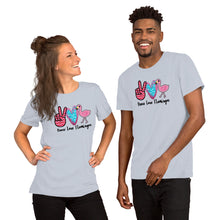 Load image into Gallery viewer, Peace Love Flamingos - Short-Sleeve Unisex T-Shirt