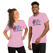 Load image into Gallery viewer, Peace Love Flamingos - Short-Sleeve Unisex T-Shirt