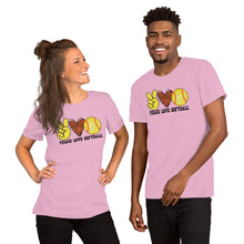 Load image into Gallery viewer, Peace Love Softball - Short-Sleeve Unisex T-Shirt