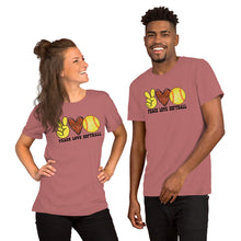 Load image into Gallery viewer, Peace Love Softball - Short-Sleeve Unisex T-Shirt