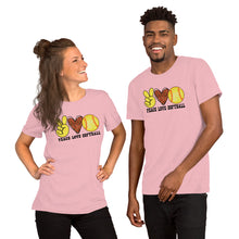 Load image into Gallery viewer, Peace Love Softball - Short-Sleeve Unisex T-Shirt