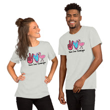 Load image into Gallery viewer, Peace Love Flamingos - Short-Sleeve Unisex T-Shirt