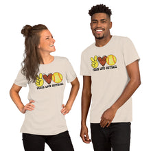 Load image into Gallery viewer, Peace Love Softball - Short-Sleeve Unisex T-Shirt
