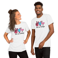 Load image into Gallery viewer, Peace Love Flamingos - Short-Sleeve Unisex T-Shirt