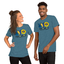 Load image into Gallery viewer, Peace Love T21 Down Syndrome Sunflower - Short-Sleeve Unisex T-Shirt