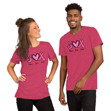 Load image into Gallery viewer, Peace-love-Cure Pink Ribbon - Short-Sleeve Unisex T-Shirt