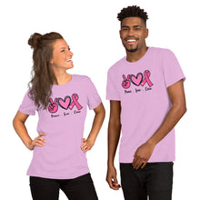 Load image into Gallery viewer, Peace-love-Cure Pink Ribbon - Short-Sleeve Unisex T-Shirt