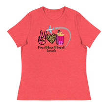 Load image into Gallery viewer, Peace Love Travel - Canada - Women&#39;s Relaxed T-Shirt
