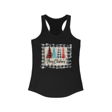 Load image into Gallery viewer, Merry Christmas w/trees with black border - Women&#39;s Ideal Racerback Tank
