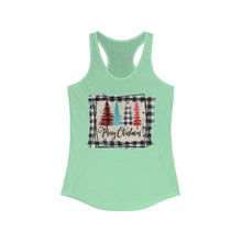 Load image into Gallery viewer, Merry Christmas w/trees with black border - Women&#39;s Ideal Racerback Tank
