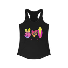 Load image into Gallery viewer, Peace Love Surf - Women&#39;s Ideal Racerback Tank
