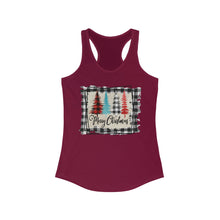 Load image into Gallery viewer, Merry Christmas w/trees with black border - Women&#39;s Ideal Racerback Tank
