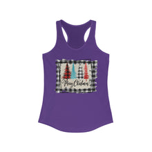 Load image into Gallery viewer, Merry Christmas w/trees with black border - Women&#39;s Ideal Racerback Tank
