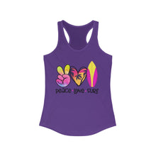 Load image into Gallery viewer, Peace Love Surf - Women&#39;s Ideal Racerback Tank
