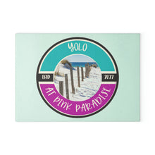 Load image into Gallery viewer, Yolo at Pink Paradise Glass Cutting Board
