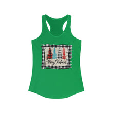 Load image into Gallery viewer, Merry Christmas w/trees with black border - Women&#39;s Ideal Racerback Tank
