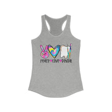 Load image into Gallery viewer, Peace Love Dental (w/Tie Dye Heart) - Women&#39;s Ideal Racerback Tank
