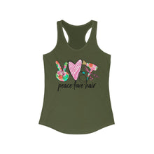 Load image into Gallery viewer, Peace Love Hair (w/Pink Heart) - Women&#39;s Ideal Racerback Tank
