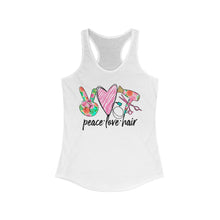 Load image into Gallery viewer, Peace Love Hair (w/Pink Heart) - Women&#39;s Ideal Racerback Tank
