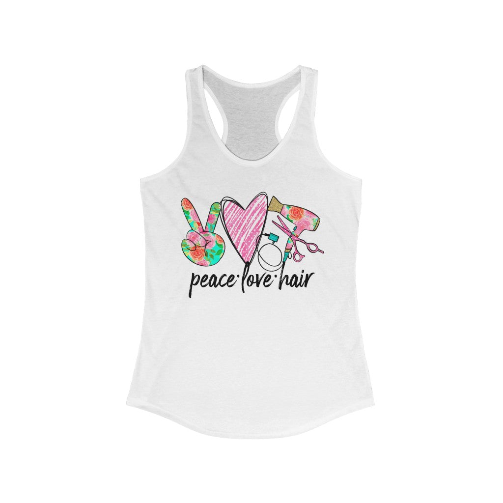 Peace Love Hair (w/Pink Heart) - Women's Ideal Racerback Tank