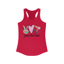 Load image into Gallery viewer, Peace Love Hair (w/Pink Heart) - Women&#39;s Ideal Racerback Tank
