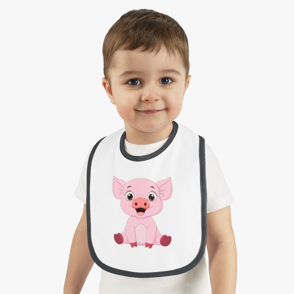 Baby Contrast Trim Jersey Bib Pig