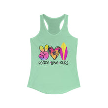 Load image into Gallery viewer, Peace Love Surf - Women&#39;s Ideal Racerback Tank
