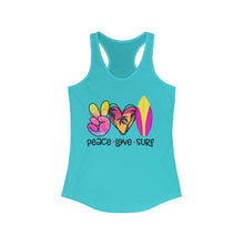 Load image into Gallery viewer, Peace Love Surf - Women&#39;s Ideal Racerback Tank
