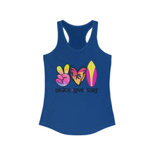 Load image into Gallery viewer, Peace Love Surf - Women&#39;s Ideal Racerback Tank
