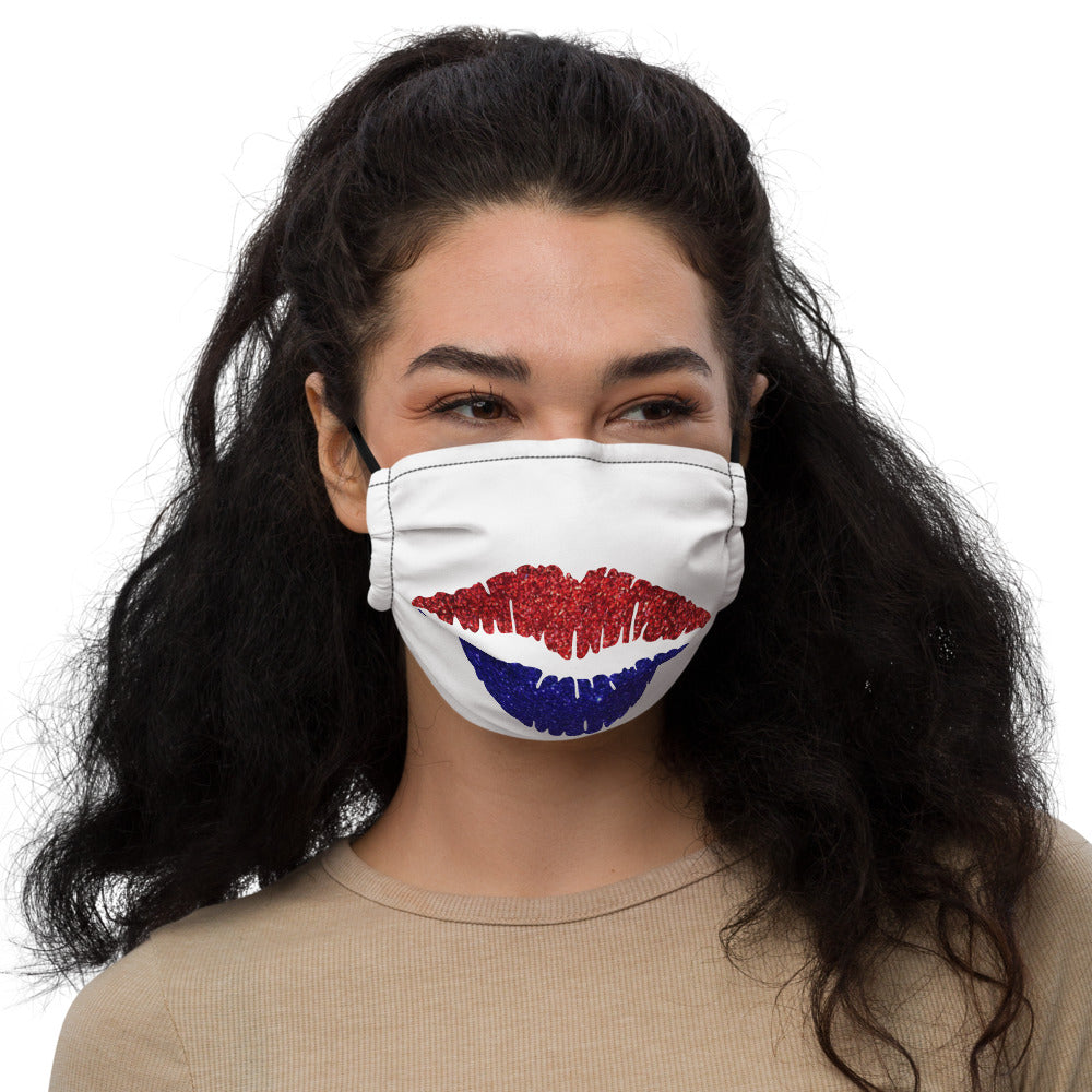 Lips - Red White and Blue Lips 3 - Premium face mask