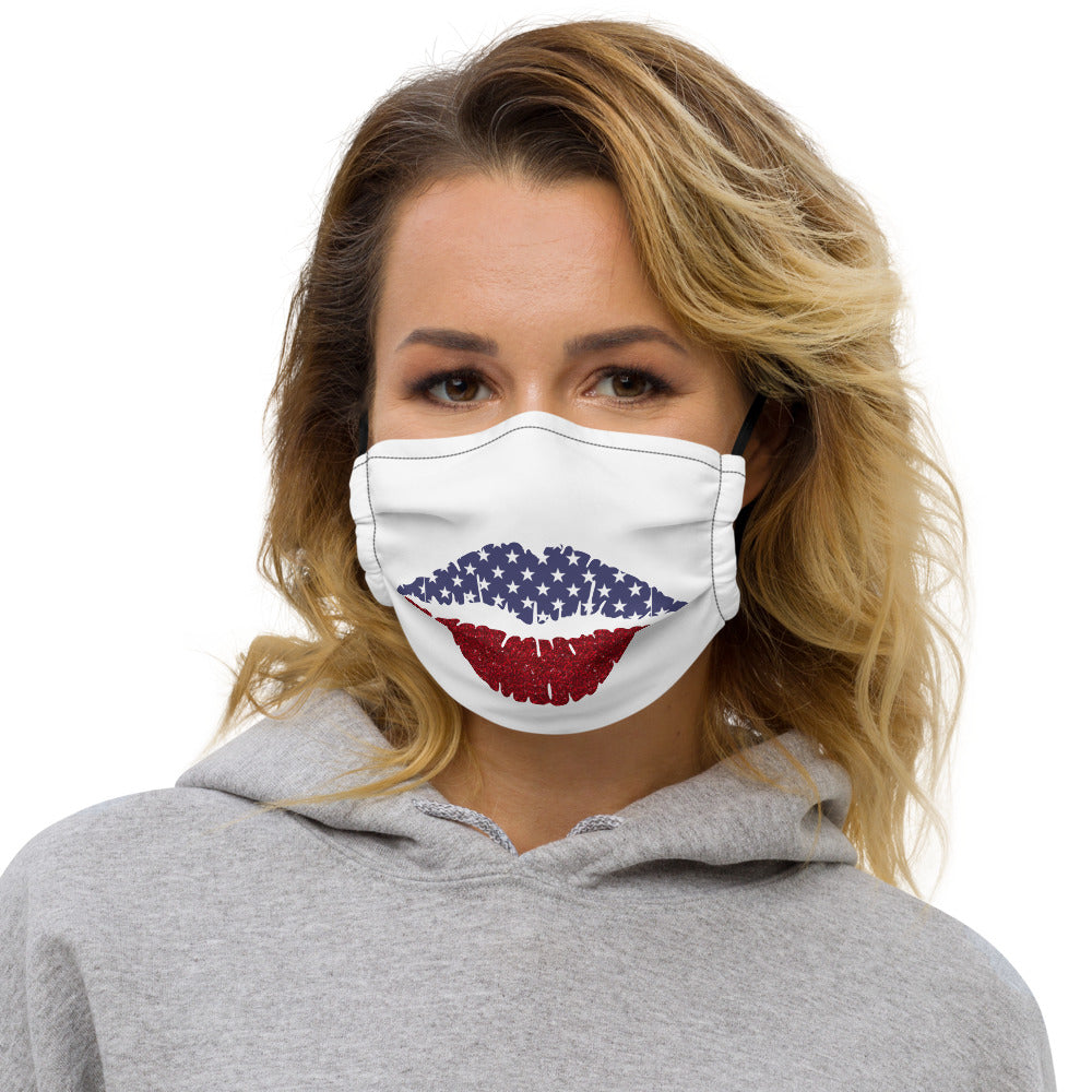 Lips - Red White and Blue Lips 4 - Premium face mask