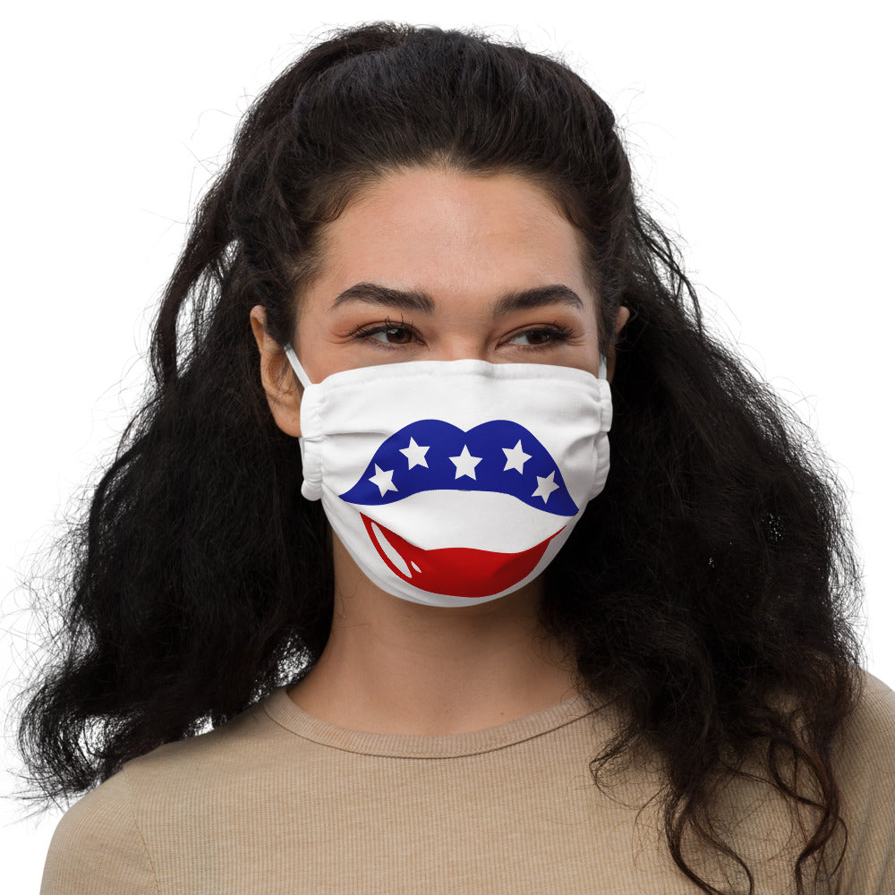 Lips - Red White and Blue Open Mouth - Premium face mask