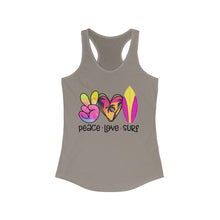 Load image into Gallery viewer, Peace Love Surf - Women&#39;s Ideal Racerback Tank
