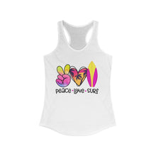 Load image into Gallery viewer, Peace Love Surf - Women&#39;s Ideal Racerback Tank
