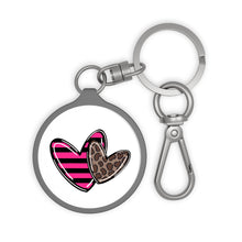 Load image into Gallery viewer, 2 hearts Leopard Pink and Black Stripes Key Ring
